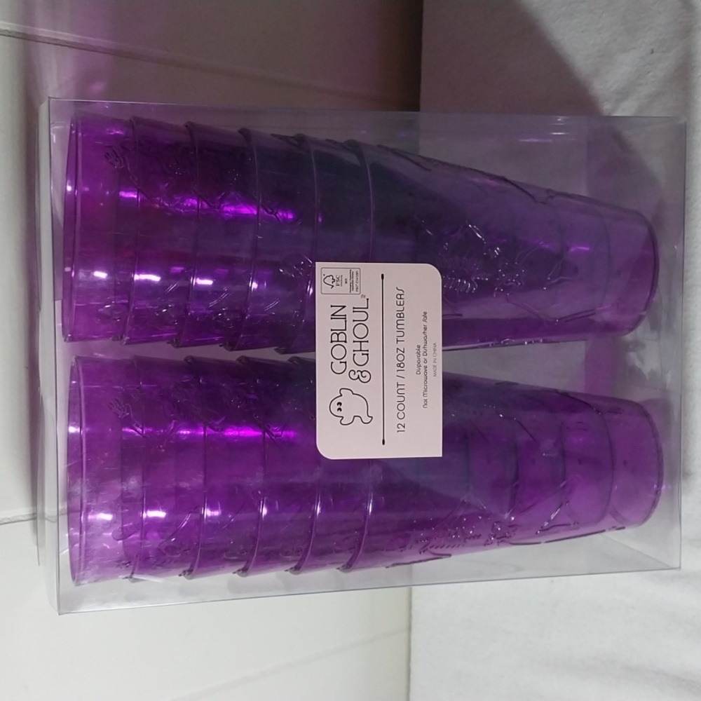 Goblin and Ghoul Skelton 12 count purple tumblers glasses NEW